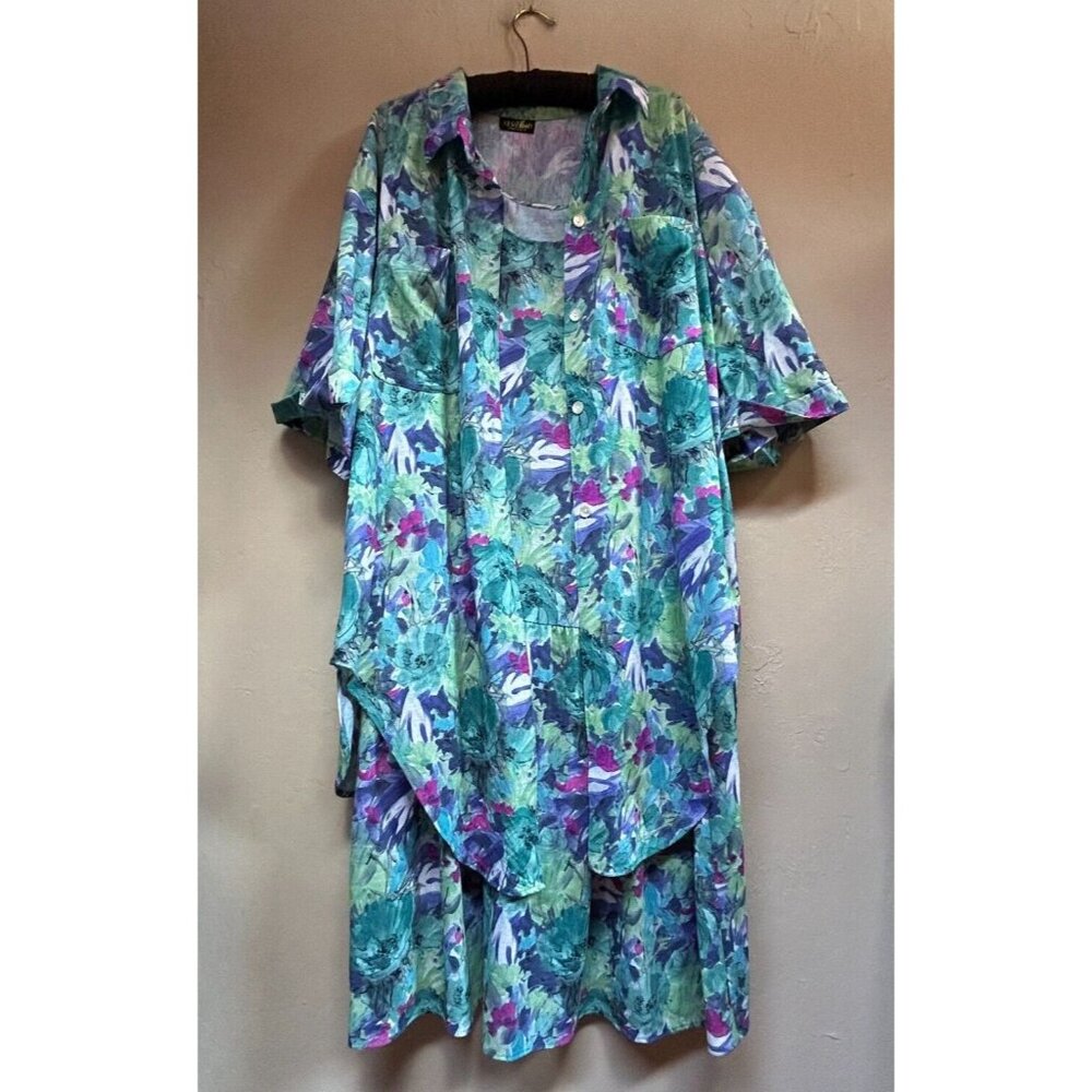 Vintage A.S. Elliot Women's Shirt and Midi Dress Set of 2 2XL Floral Blue Boho